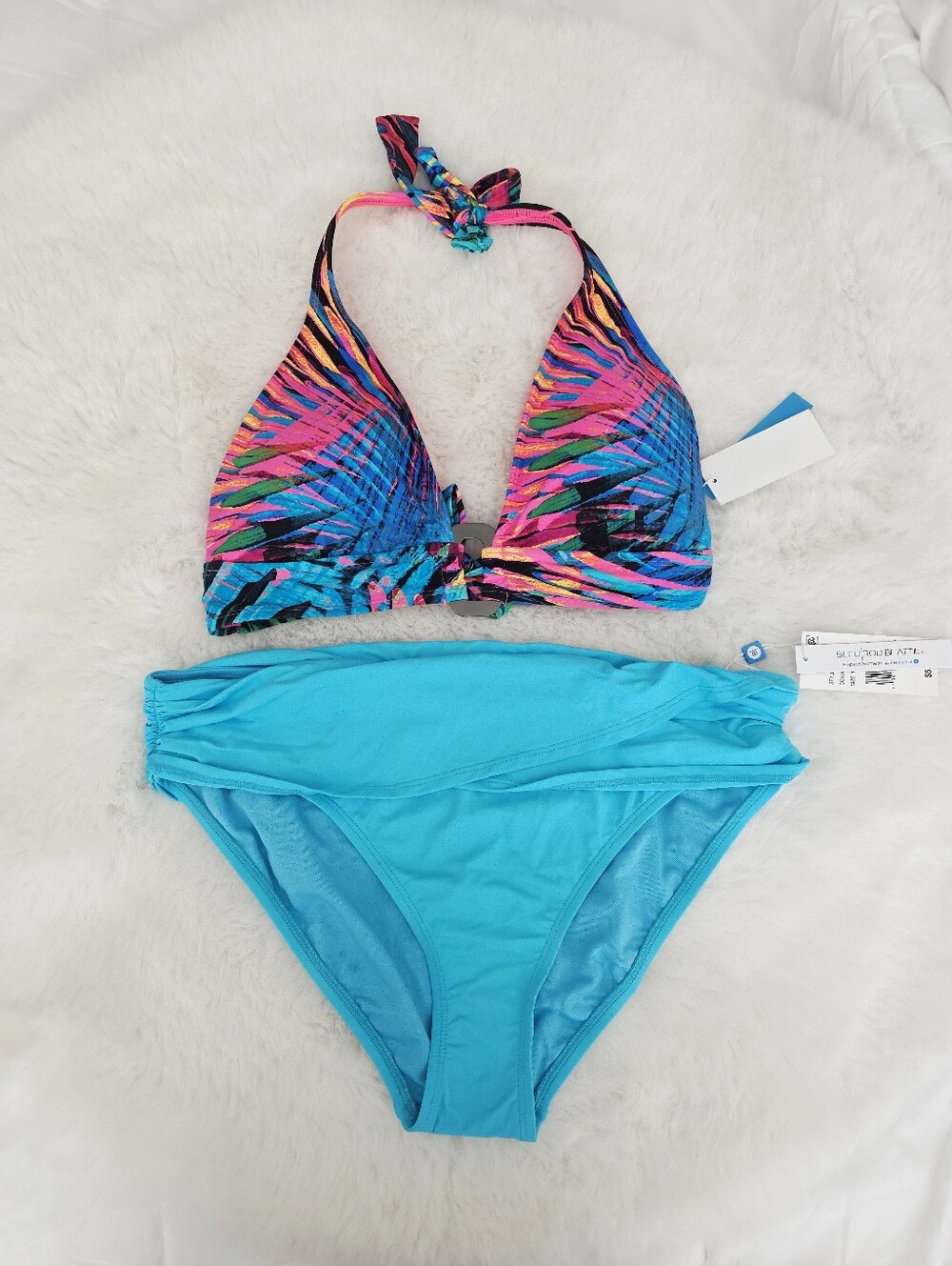 BLEU ROD BEATTIE👡 Banded Halter Bikini Top & Bottom SIZE 14